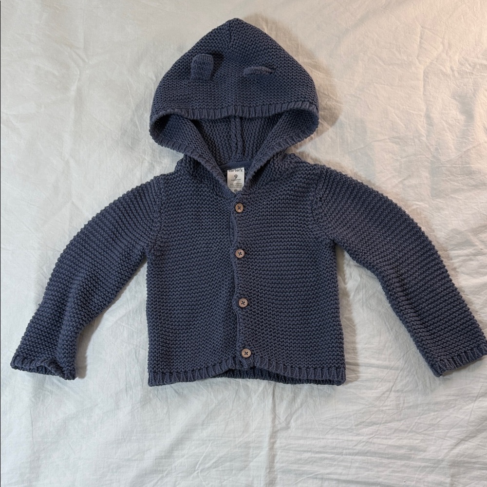 Carter's 9 Mos Steele Blue Knit Button-Up Sweater
